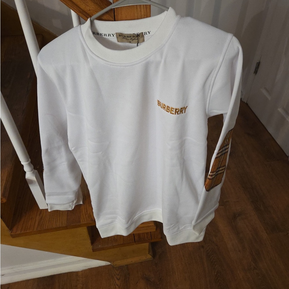 Burberry White for Men Sweatshirt with Tan Check Elbow Patch